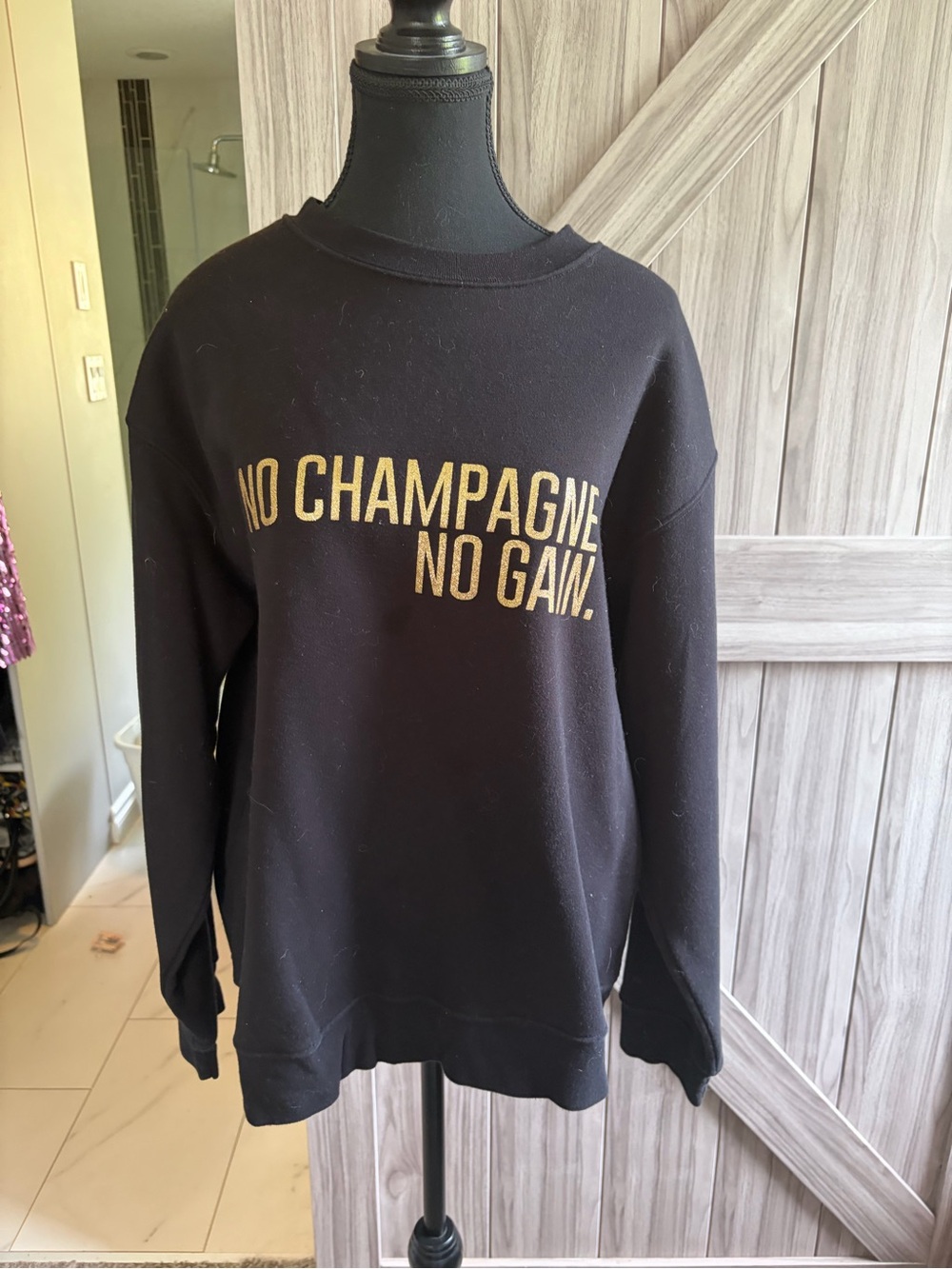 Brunette The Label Black Crewneck with Gold "No Champagne No Gain"